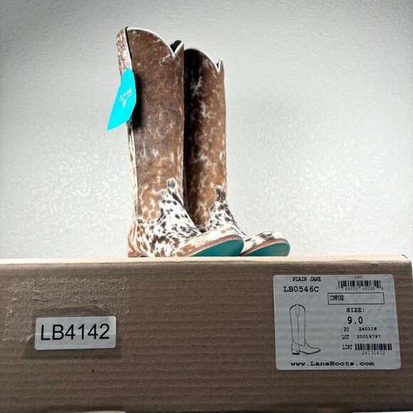 NEW Lane PLAIN JANE Hair on Hide Cowboy Boots Womens 9 Leather Cowgirl Western - Picture 9 of 9